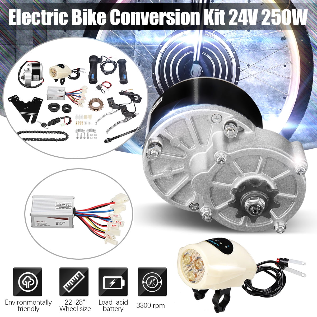 24V/36V 250W/350W Electric Bike Conversion Motor Controller for 22-28'' 3300 rpm 
